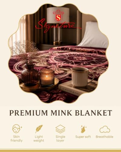 Image of Signature Premium Winter Mink Blanket for Single Bed | Heavy Warm Soft Blanket for Winters | Ultra Soft, Skin Friendly, Breathable, Single Layer Mink Blanket for Adults & Kids (Imperial Medallion)