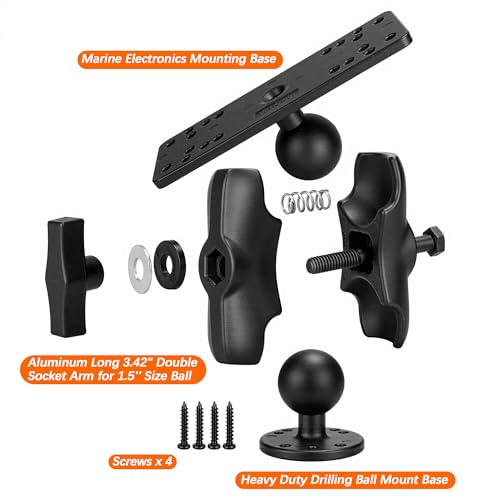 Image of Aluminum Fish Finder Mount with 1.5 inch /C Size Ball, 3.42 inch Aluminum Arm Marine Electronics /Depth Finder Mount. High Salt Water Resistant, compatible with Garmin, Lowrance, Humminbird, and More.