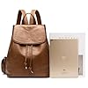 Damen Rucksack aus PU Leder, Lässig Tasche mit Kordelzug Diebstahlschutz Lederrucksack Klassisch, Elegant Backpack Leichte Wasserdicht Große Multipockets Mode Bag für Arbeit Schule Reise #4