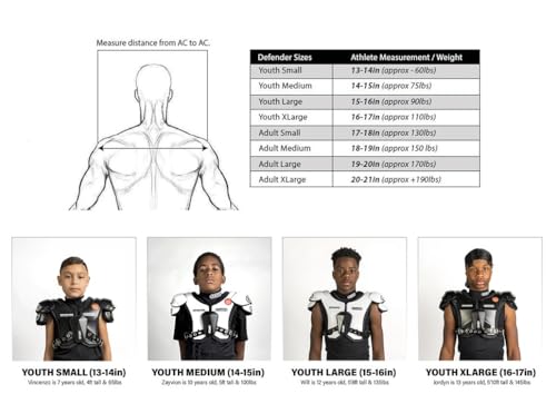 Battle Sports Defender Football Shoulder Pads – The Lightest, Most Protective in Its Class – Aerospace Grade Materials, Ventilated Design, Removable Sternum Plate, Foam Neck Roll
