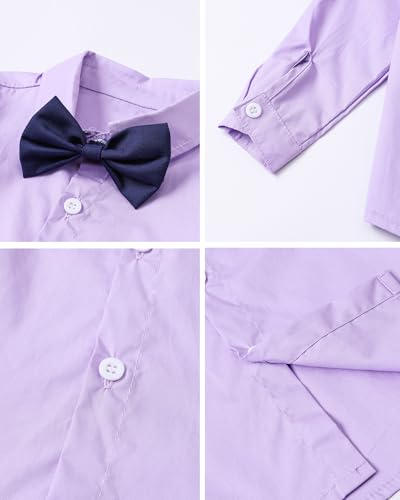 Image of SANGTREE Baby Suits for Boys Gentleman Wedding Outfits Long Sleeve Dress Shirt Suspender Pants Bowtie Boy Clothes Set, 1-6T
