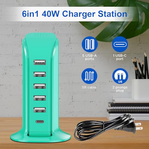 Image of USB Tower Charging Station Upoy, Multiport Chargers for Multiple Devices 40W, Small Charging Hub for Desk, Office, Travel, USB Power Block Adapter for iPhone /Ipad