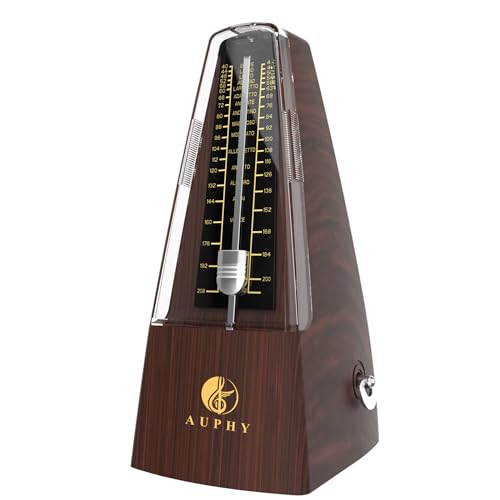 AUPHY Metrónomo Mecánico con Campana de Acento, Beat Preciso, Sonido Fuerte, Forma Clásica, Adecuado para Piano Guitarra Bajo Batería Violín Saxofón etc(Grano de Madera)