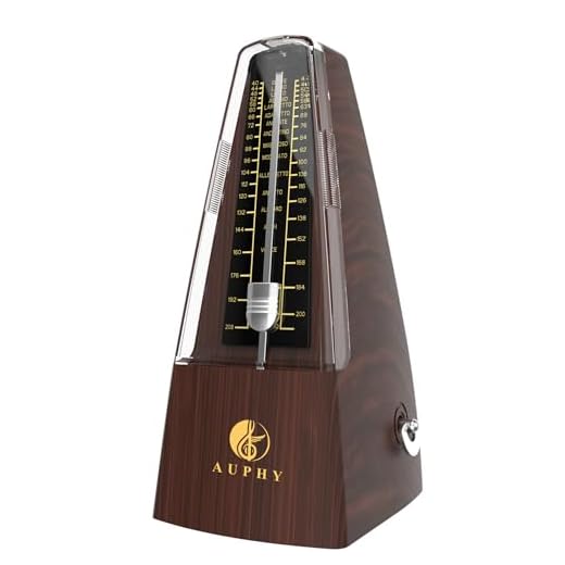 AUPHY Metrónomo Mecánico con Campana de Acento, Beat Preciso, Sonido Fuerte, Forma Clásica, Adecuado para Piano Guitarra Bajo Batería Violín Saxofón etc(Grano de Madera)