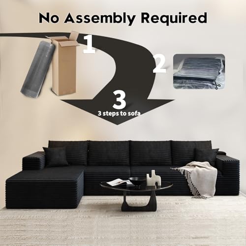 Image of 135.4 inch Cloud Modular Sectional Sofa Couch with L-Shape Chaise,Modern Minimalist Upholstered Couches for Living Room Bedroom,Deep Seat Corner Couch,No Assembly Required (Black,Left Facing Chaise)