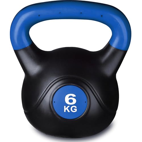 Pesa Rusa 6kg Kettlebell para Entrenamiento de Fuerza Fitness en Casa o Gimnasio Con Mango Ergonómico Antideslizante Material Resistente para Musculación Cardio y Entrenamiento Funcional Negro Azul