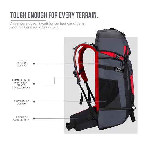 Image of Gear Explore 75L Extra Large Water Resistant Rucksack /Travel bag /For Men & Women(Grey - Red)