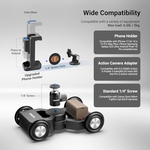 Image of NEEWER DL400 Upgraded Motorized Camera Slider Dolly with App Control, Dual Motor Drive & Non Slip Wheels, 5H Runtime, Compatible with GoPro iPhone Android Samsung Smartphone DSLR Camera Camcorder