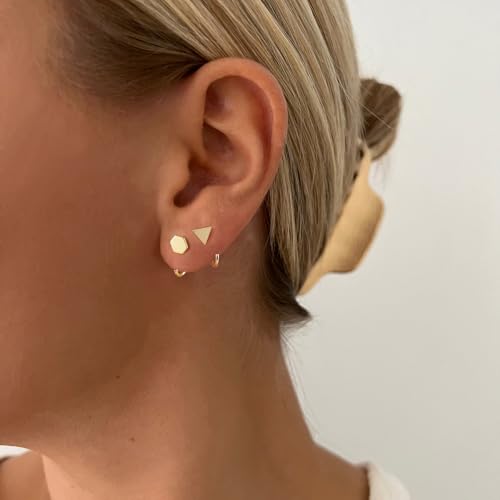 Image of CHIC & ARTSY 925 Sterling Silver Half Hoop Earrings for Women, Small Huggie Hoops Set with Ball Bar Star Moon Cross & Pearl, Lightweight Comfort Fit Everyday & Sleep Earrings