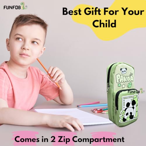 Image of Funfob Panda Pencil Pouch for School College for Pen Pencil Panda Pencil Box Travel or Cosmetic Case | Panda All Green Pouch