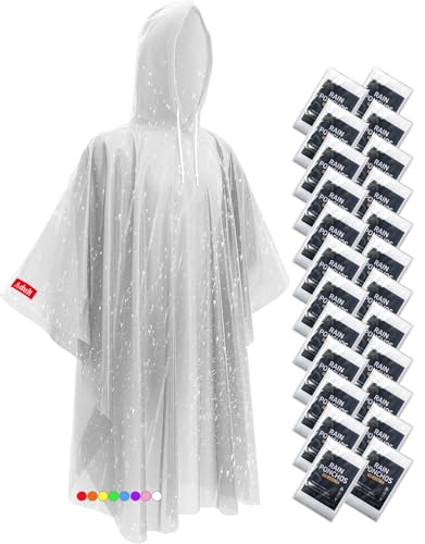 Disposable Rain Ponchos - Extra Long Waterproof Emergency Poncho with Hood for Adults Bulk Family 24 Pack Raincoat for Park Concerts Hiking Camping Essentials Home Emergency Survival Kits Clear