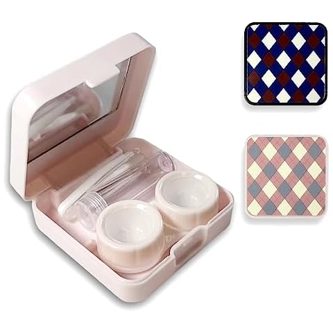 2 Kits Portable 4 in 1 Contact Lens Case, Contact Lens Holder Container Soak Storage Kit for Travel & Home (Pink & Blue) Cover