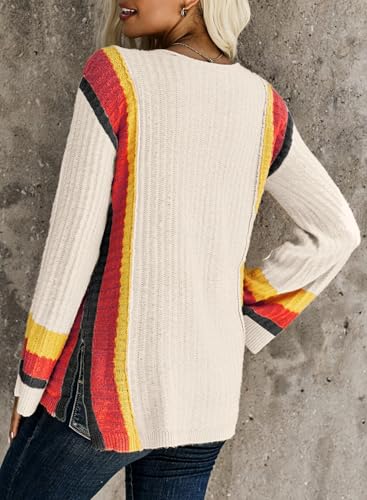 Image of Dokotoo Womens 2026 Spring Summer Casual Crewneck 3 /4 Sleeve Striped Lightweight Knit Trendy Boho Tops Pullover Sweaters