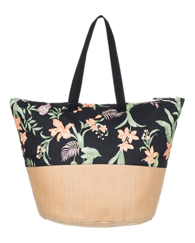 Image of Roxy Women's Beach Tote Bag | Travel | Vacation | Straw | Lightweight | Breathable, Waikiki Life - Anthracite Island Escape