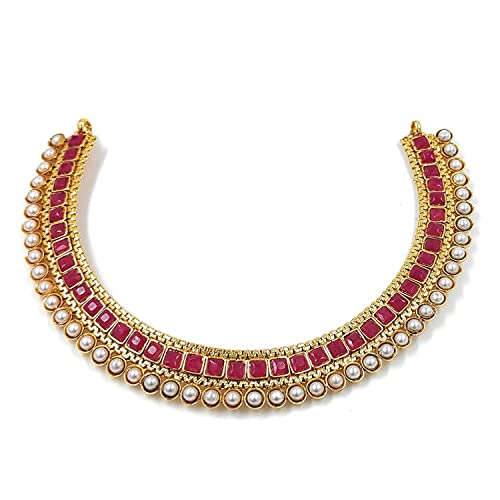 Image of I Jewels Gold Plated Traditional White Choker Necklace Jewellery Set For Women /Girls (MC119)