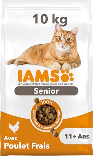 IAMS Advanced Nutrition - Croquettes pour Chat à partir de 11 Ans - 100% Complètes et équilibrées - Au Poulet - sans OGM Colorants Arômes Artificiels - Sac refermable de 11kg