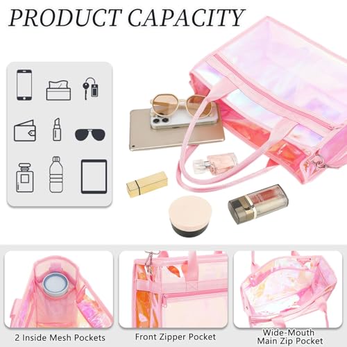 Image of Fammart Clear Bags Stadium Approved, Jelly Tote Bag for Women with Zipper, Crossbody Bag with Adjustable Strap for Work