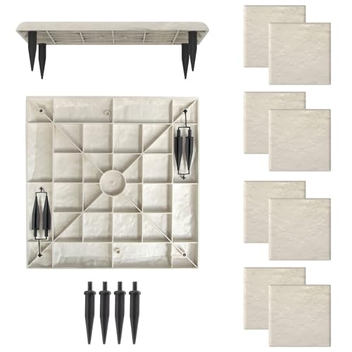 GOPLUS Lot de 8 Dalles de Jardin 39,5x39,5CM, Pavés Décoratifs avec Piquets de Sol, Pierres de Gué Extérieur en PP Résistant aux Intempéries pour Cour,...