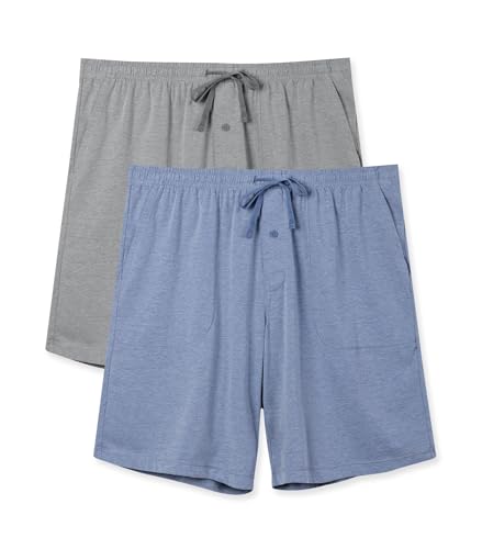 DAVID ARCHY Men’s Ultra Soft & Quick Dry Sleep Shorts Cotton Blend Pajama Shorts with Pockets and Fly, 2 Pack