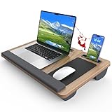 Laptop Lap Desk, Portable Large Laptop Desk for Bed, Up to 17 in Lap Table with Wrist Rest, Mouse Pad, Tablet Phone Slot, Portable Handle, Cushion (Dark Brown Woodgrain)