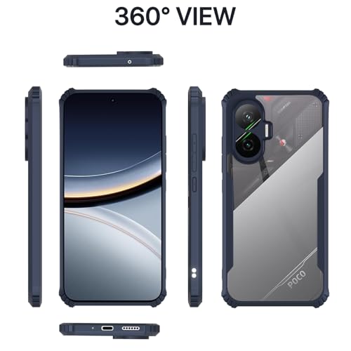 Image of Outlouders Back Cover for Poco F7 5G| Ultra Hybrid Transparent | Full Camera Protection | Raised Edge | Crystal Clear Bumper Case (Blue)