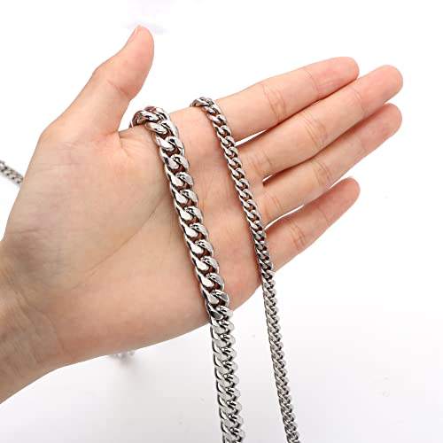 Birthday Gifts For Men Silver Necklace For Men Cuban Link Chain Hip Hop Mens Necklace Unique Delicate Anniversary Valentine's Day Gifts For Boyfriend From Girlfriend Stainless Steel 18 Inch Chain #TOP7