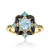 Ross-Simons 1.80 Carat Sky Blue Topaz, 2.40 ct. t.w. Sapphire and .80 ct. t.w. London Blue Topaz Ring in 18kt Gold Over Sterling. Size 7