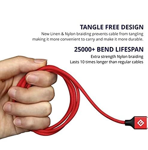 Image showing a hand holding the coiled Everycom braided cable, highlighting its tangle-free design and 25000+ bend lifespan.