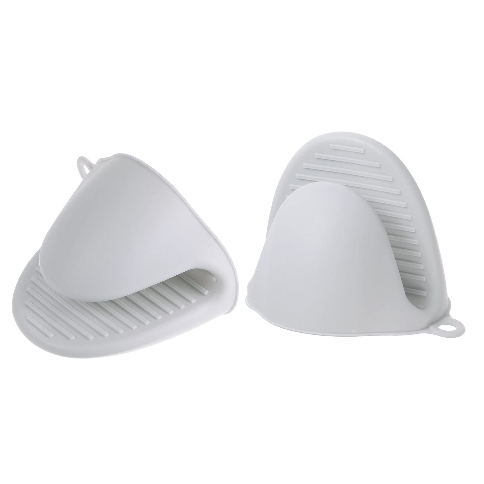 HARFINGTON 2pcs Thickened Mini Oven Gloves, Heat Resistant Silicone Oven Mitts Finger Pinch Grips Pot Holder for Kitchen, Cooking, Baking, BBQ Heat Resistant Gloves, Gray White