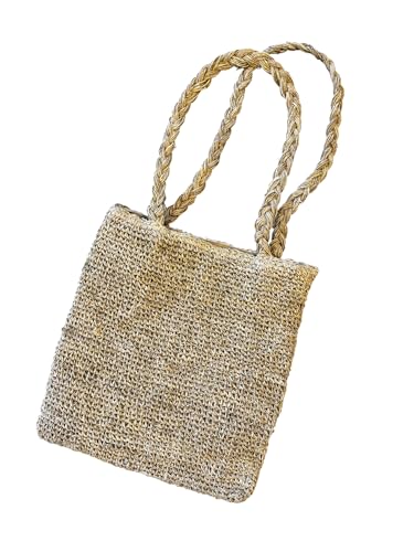 Bolso tote de hombro tejido a mano en cáñamo natural miniatura 1