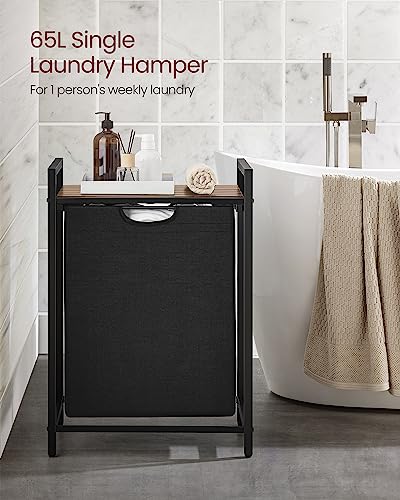 Image of VASAGLE Laundry Hamper, Laundry Basket, Laundry Sorter with A Pull-Out and Removable Bag, Shelf, Metal Frame, 17.2 Gallons (65 L), 19.7 x 13 x 28.4 Inches, Black and Rustic Brown UBLH101B01