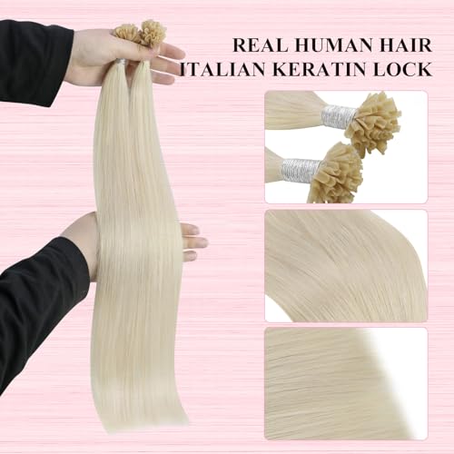 Image of YoungSee U Tips Hair Extensions Real Human Hair Blonde U Tip Extensions Remy Hair Platinum Blonde Hot Fusion K Tips Hair Extension Straight Ktips Human Hair Extension for Women 16In 1G /S 50G