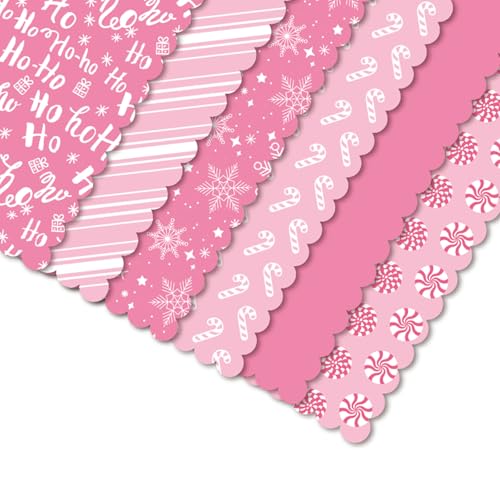 Whaline 90 Sheets Christmas Scalloped Tissue Paper Pink Candy Cane Stripe Snowflake Gift Wrapping Paper Xmas DIY Art Crafts Tissue for Holiday Birthday Baby Shower, 13.8 x 19.7 Inch