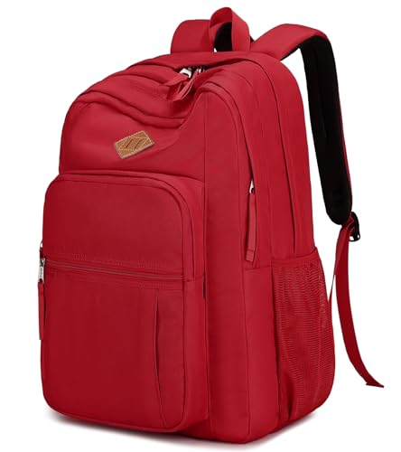 Image of abshoo Girls Solid Color Backpack For College Women Water Resistant Large School Bag (Red)