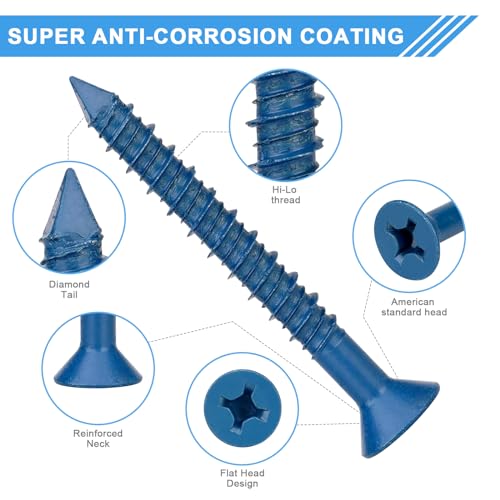 Aovchei C-SCREW-04 80 Packs, Concrete Screw Anchor, 3/16 Inch X 1-1/4", Blue Flat Head Screws For Anchoring To Masonry, Brick, Block, Cement Or Stucco thumb #4