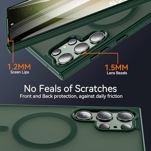 Image of OWKEY for S23 Ultra Case 6.8'', Magnetic Samsung Galaxy S23 Ultra Case for Magsafe, [Shockproof Military] Translucent Back Slim Bumper Cover Phone Case Galaxy s23 Ultra case, Green