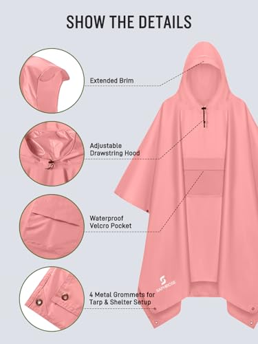 Image of SaphiRose Extra Thick Hooded Rain Poncho Double Layer Waterproof Raincoat Jacket for Men Women Adults