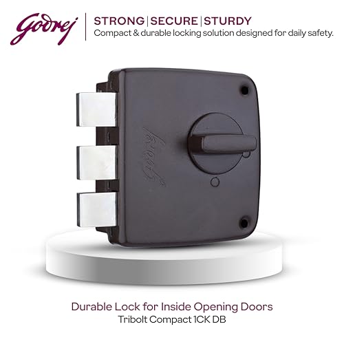 Image of Godrej Tribolt Compact 1CK DB | Triple Bolt Lock for Main Doors | 21mm Deadbolt | 60mm Backset | 3 Reversible Keys | Puller Ring Anti-Lockout | Textured Brown Finish | 5 Year Warranty