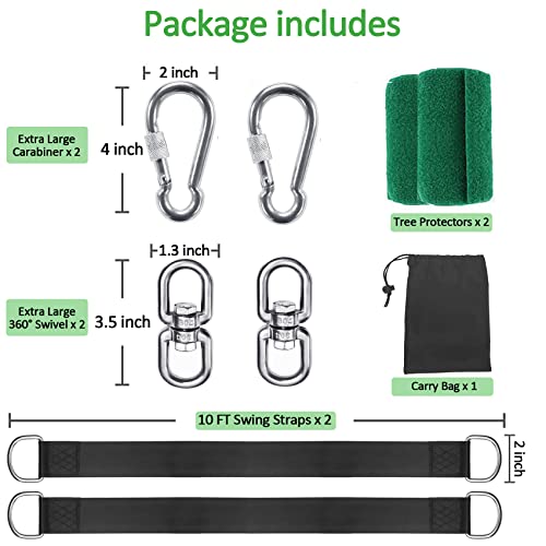 Werfeito ML-FT-QQS-01 Extra Long Tree Swing Straps, 3Ft/10Ft/20Ft/30Ft Tree Swing Hanging Straps Kit Holds 5000 Lbs With Tree Protector, Heavy Duty Carabiner And Swivel Perfect For Swings & Hammocks thumb #4