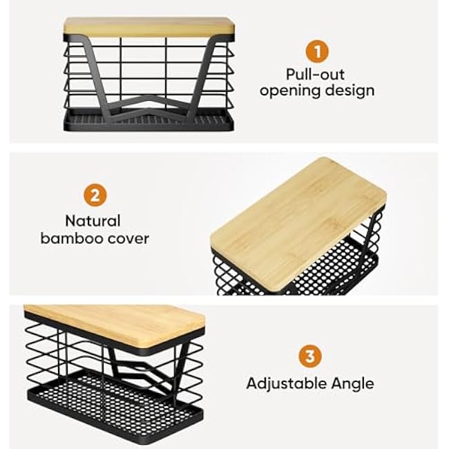 2 Pack Trash Bag Holder, Wall Mount Trash Bag Holder with Bamboo Top, Garbage Bag Dispenser Roll Holder, Pantry Organizers Wall Mounted Laundry Room Organization Storage, Black Small& Large