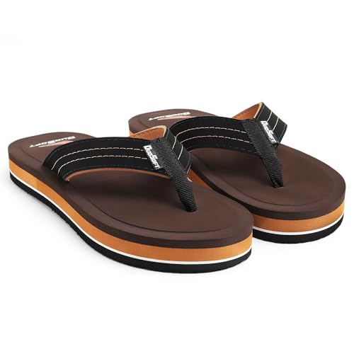 Image of Duosoft Men's Slipper Flip Flops, Brown, Anti-Skid Rubber Sole, Arch Support, Superior Shock Absorption, Super Soft