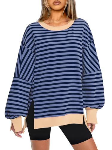 GKBK Womens Oversized Fashion Striped Color Block Crew Neck Long Sleeve Sweatshirt Y2K Fall Winter Shirts Tops