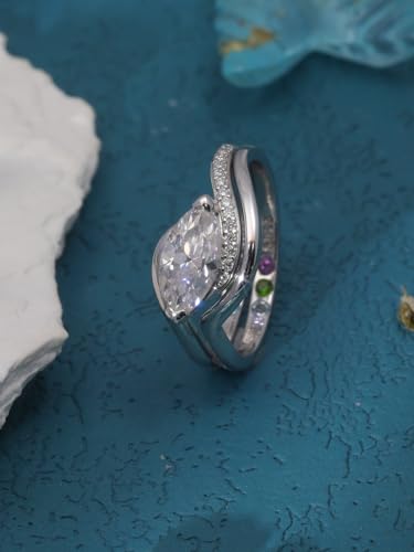 2-PC Marquise Cut Moissanite Ring Set | S925 Sterling Silver 1CT Wedding Jewelry, Single Side Pavé & Twisted Band, Non-Tarnish Hypoallergenic Bridal Rings for Women3