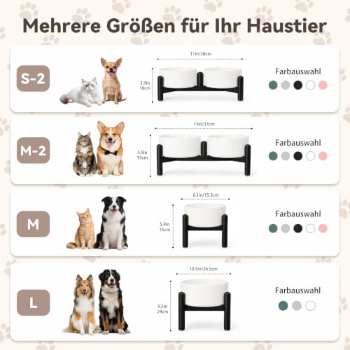Futternapf Hund Erhöht Hundenapf Set - Doppelte Fressnapf Keramik mit Edelstahlständer - Ideal für Kleine und Mittelgroße Hunde - 660 ml x 2 - Weiß
