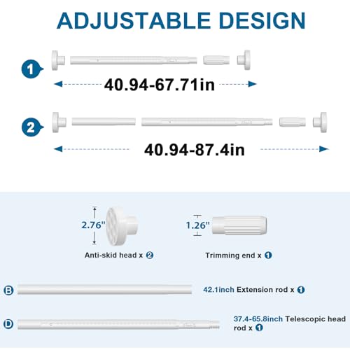 Image of AIZESI 41-86 Inch Heavy Duty White Tension Curtain Rod - No Drilling, Adjustable, Rust-Resistant for Outdoor, Living Room, Window, Bathroom