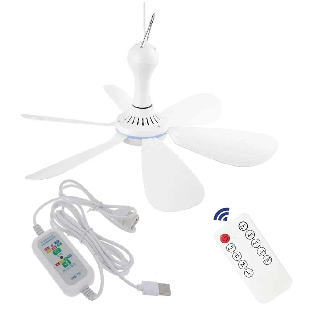Paociuro Silent 6 Leaves Usb Powered Ceiling Canopy Fan With Remote Control Timing 4 Speed Hanging Fan For Camping Bed Dormitory