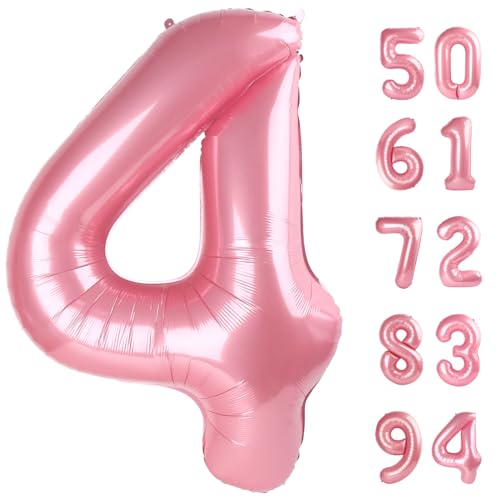 Image of Pearlescent Pink 4 Balloon, Number Balloons 40 Inch, 4th Birthday Decorations Four Large Numbers for Party Decor, Number 4 Balloon