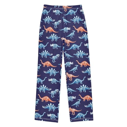 ZZXXB Dino Skeleton Print Boys Long Pants Soft Trousers Elastic Waist Kids Lounge Bottoms with Pockets S-XL