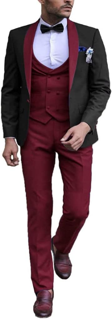 3Pcs Elegant Shawl Lapel Groom Tuxedo for Party Mens Suit