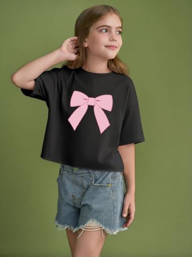 Image of Girls Athletic Oversized Crop Tops Kids Drop Shoulder Short Sleeve T Shirts Workout Tees 5-14 Years